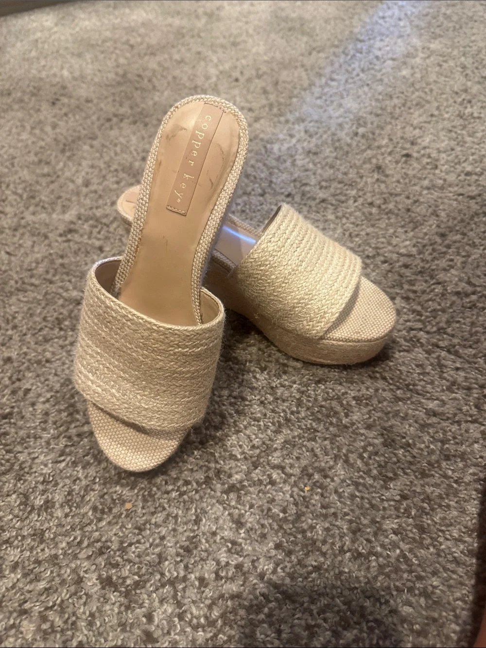 Copper Key Natural Beige Slide Wedge Sandals